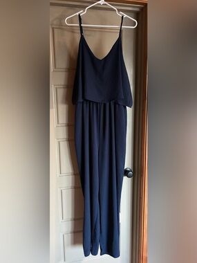 Gilli Navy Spaghetti-Strap V-Neck Jumpsuit